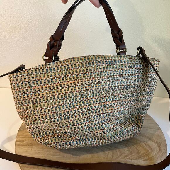 Fossil Multi Colored Woven Brown Leather Top Handle Crossbody Medium Bag - Picture 7 of 16